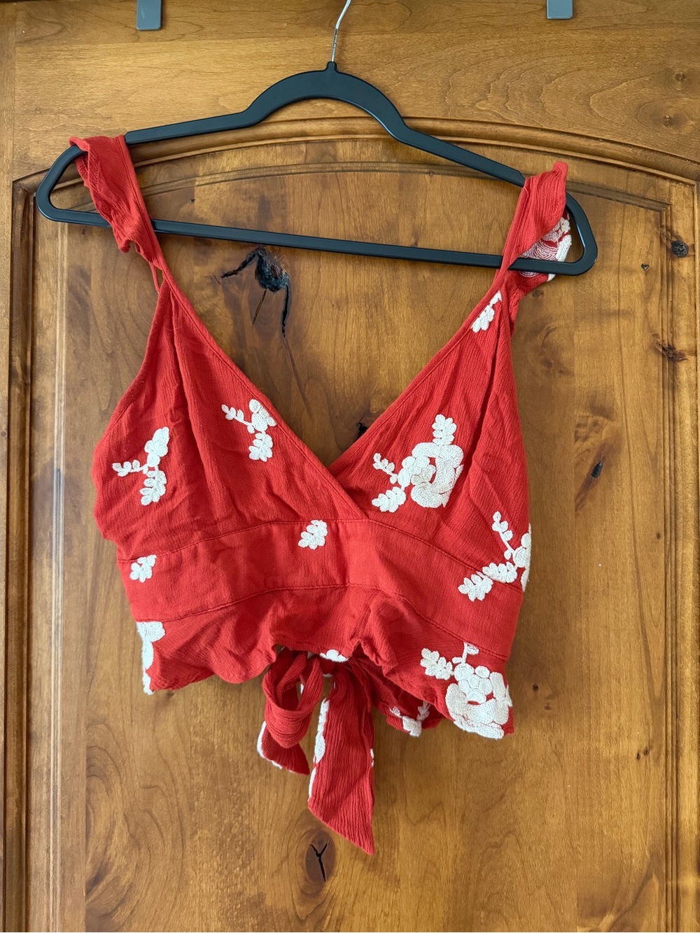 Red Floral Tie-Front Crop Top